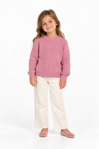 Maglione girocollo a trecce 100% lana