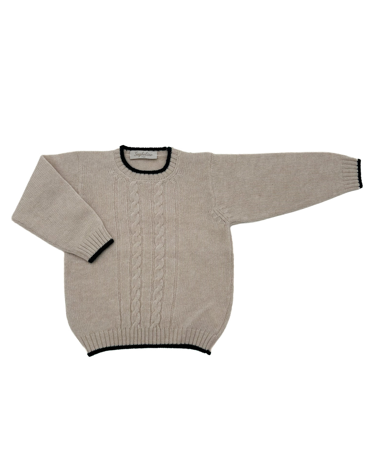 Maglione girocollo a trecce 100% lana