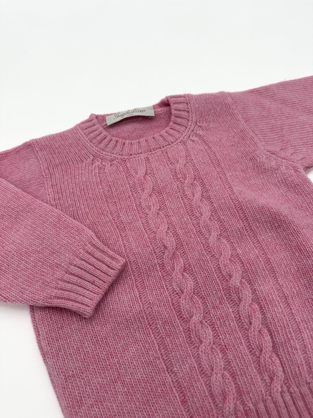 Maglione girocollo a trecce 100% lana