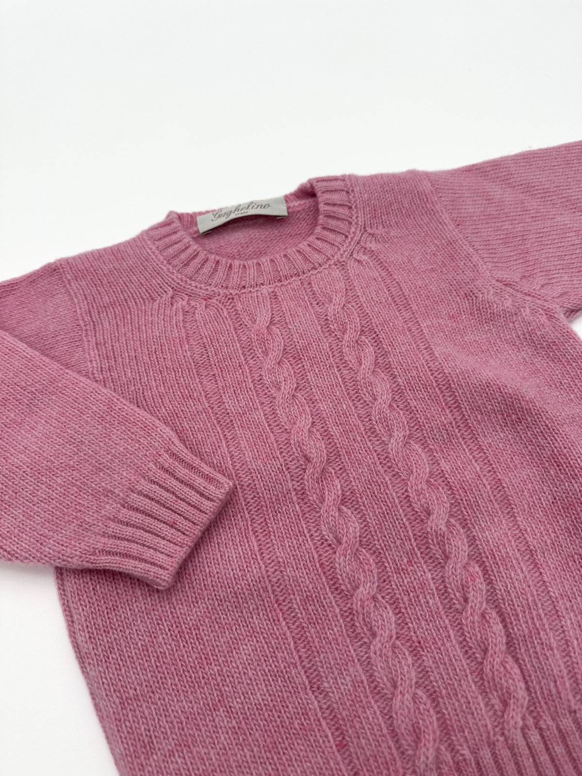 Maglione girocollo a trecce 100% lana